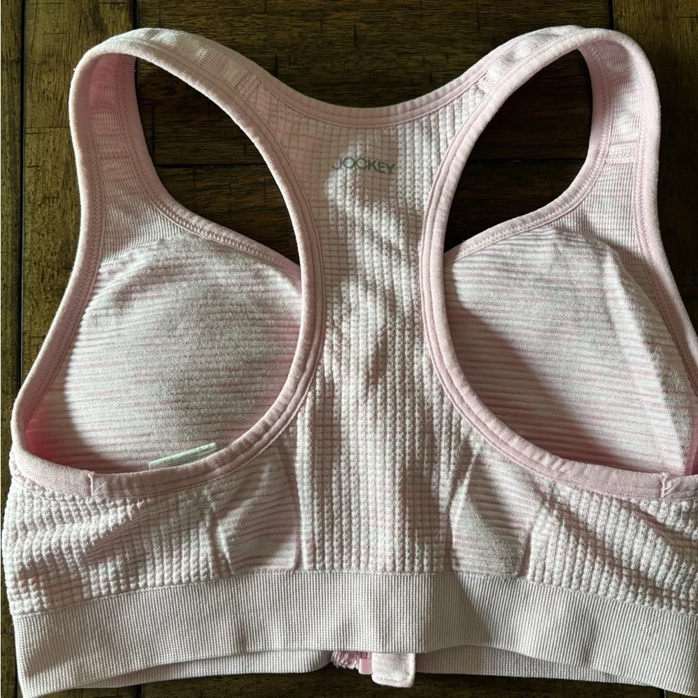 Jockey Light Pink Striped Zip-up Sports Bra